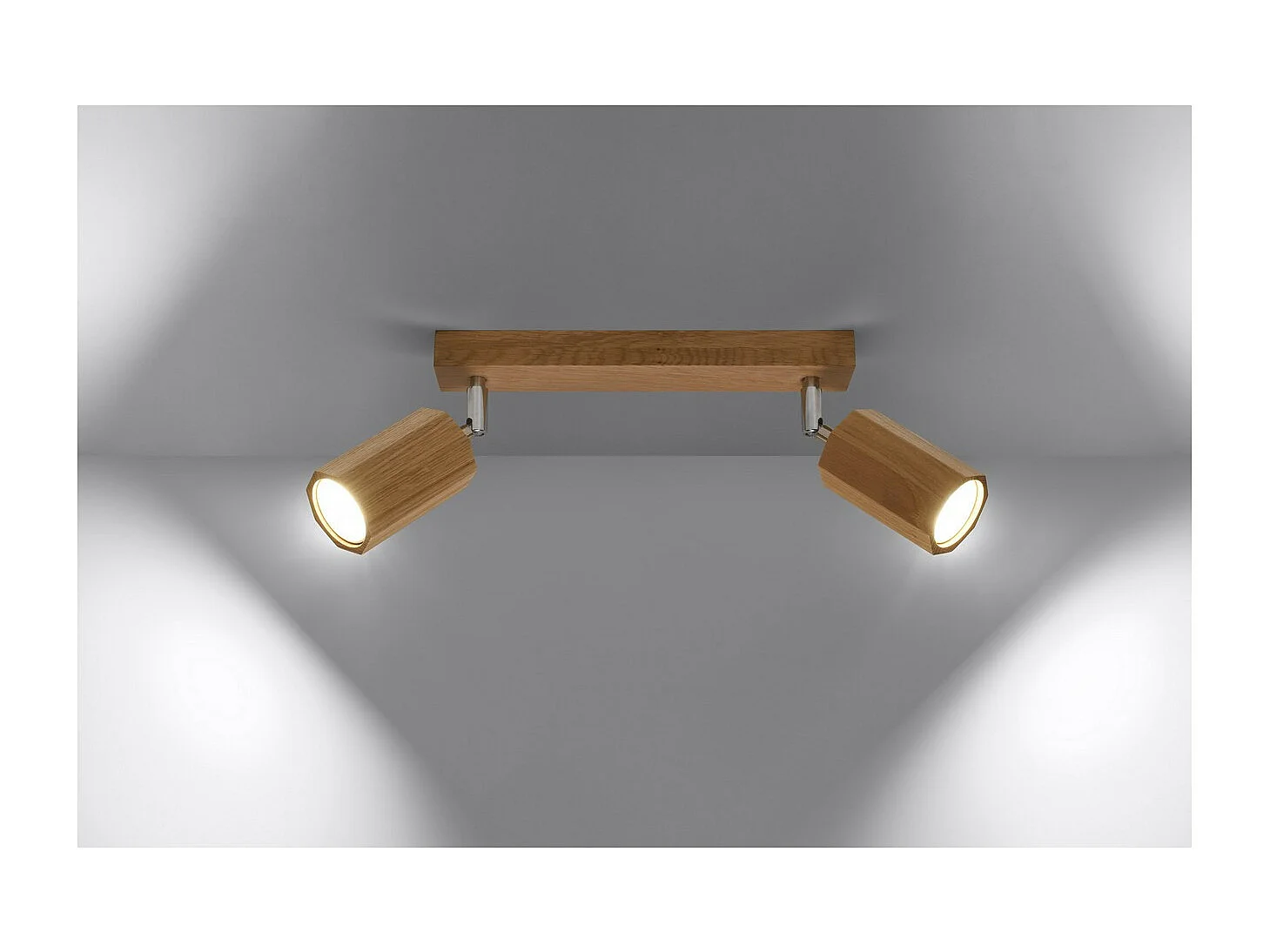 Sollux Lighting Zeke Spot de plafond double octogone en chêne bois, 2x GU10