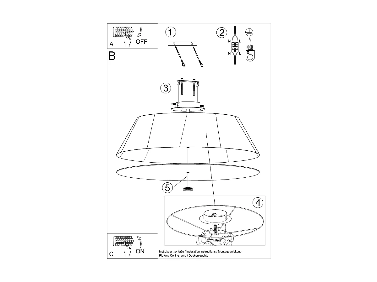 Sollux VEGA Plafonnier Cylindrique Noir 60cm E27