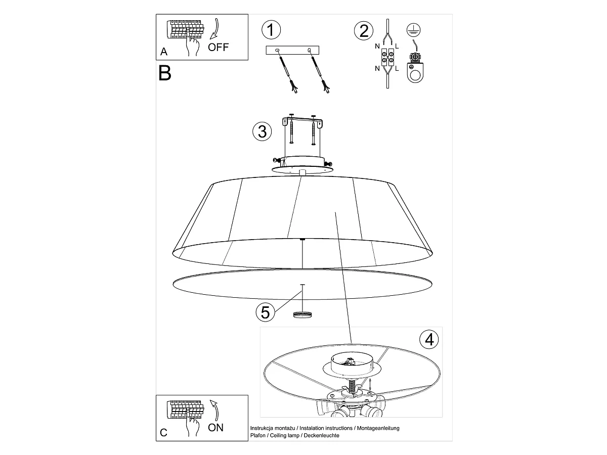 Sollux VEGA Plafonnier Cylindrique Noir 60cm E27