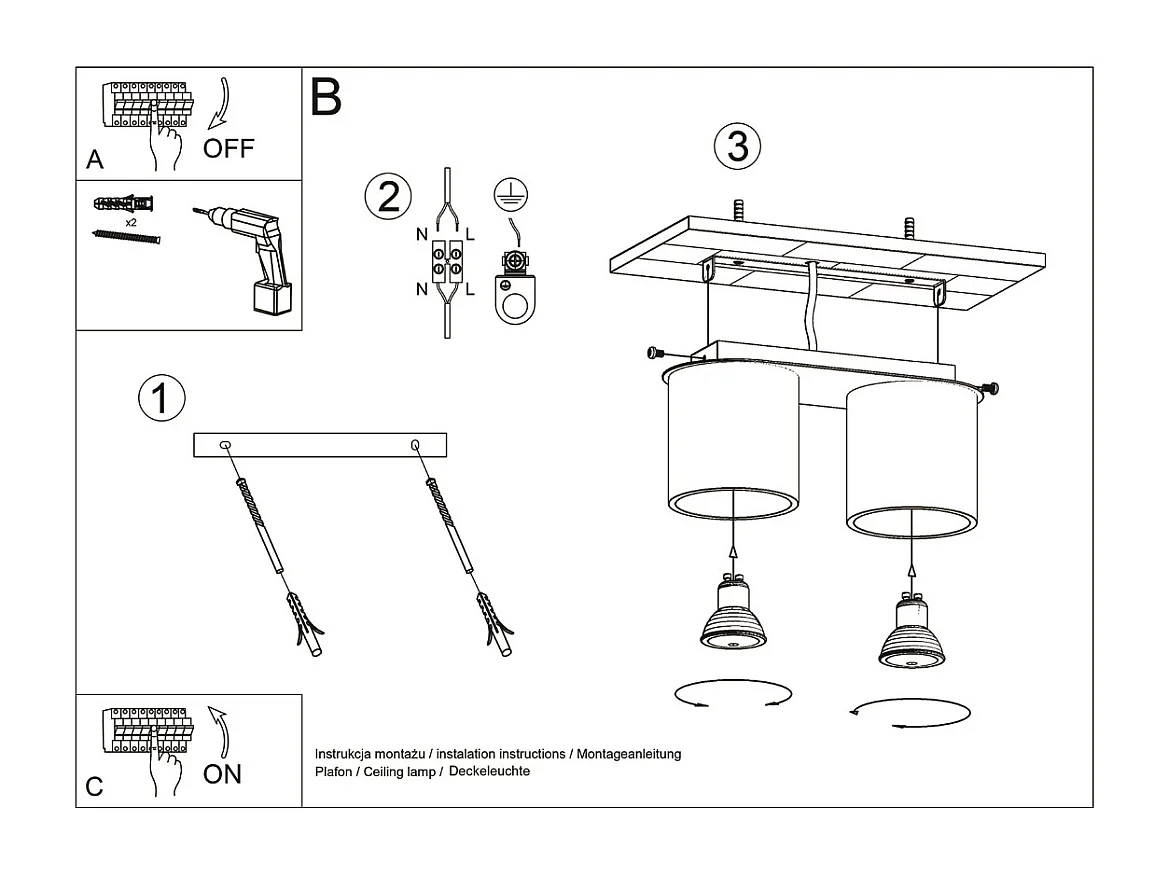 Sollux ORBIS Downlight monté sur surface à 2 lumières, gris, GU10