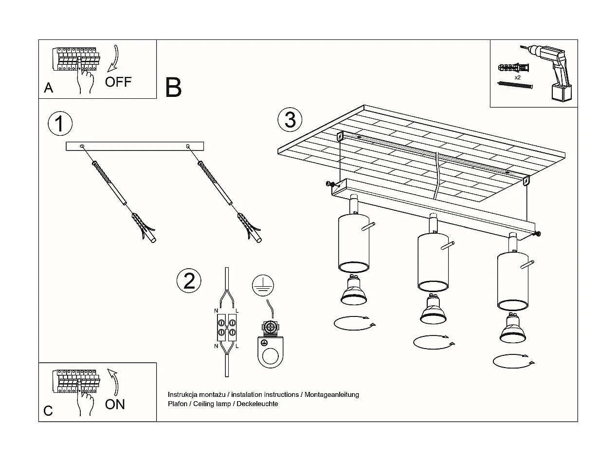 Sollux BERG Spot Bars Flush Light Bois Naturel GU10