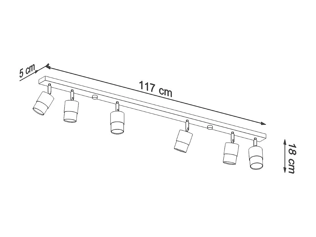 Plafondlampen Nero Modern Van  - 6 Lichtbronnen - L.117 X H.18 Cm - Zwart/Chroom