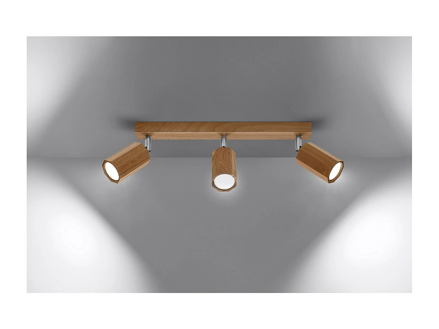 Sollux Lighting Zeke Barre de spots de plafond octogone en chêne, bois, 3x GU10