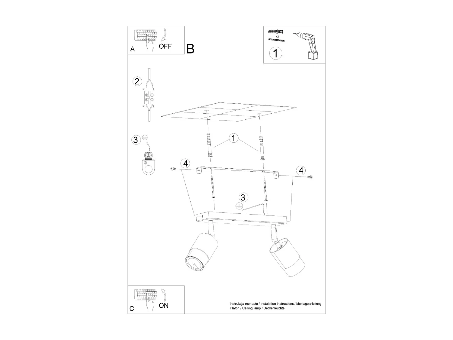 Sollux Lighting Nero Spot de plafond Twin, noir/doré, 2x GU10