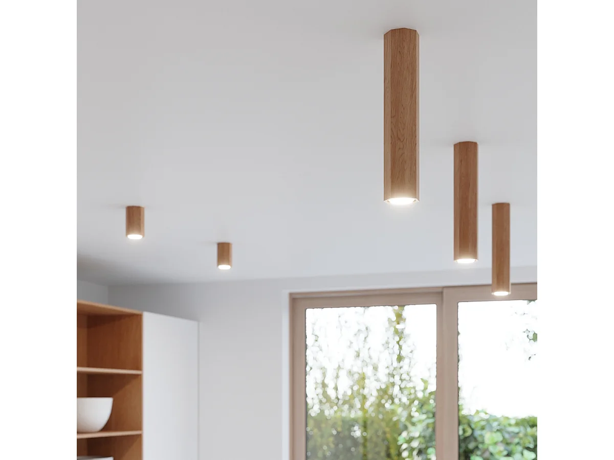 Sollux Lighting Zeke Bois de plafonnier octogonal monté en surface en chêne, 17,5 cm