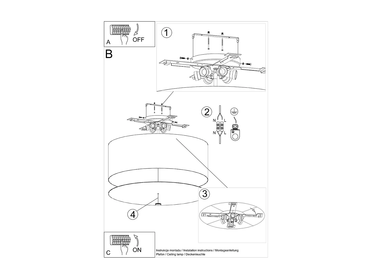 Luminárias De Teto Otto Minimalista, Tecido/Vidro/Aço - 6 Lichtbronnen - L.70 X H.35 Cm - Branco