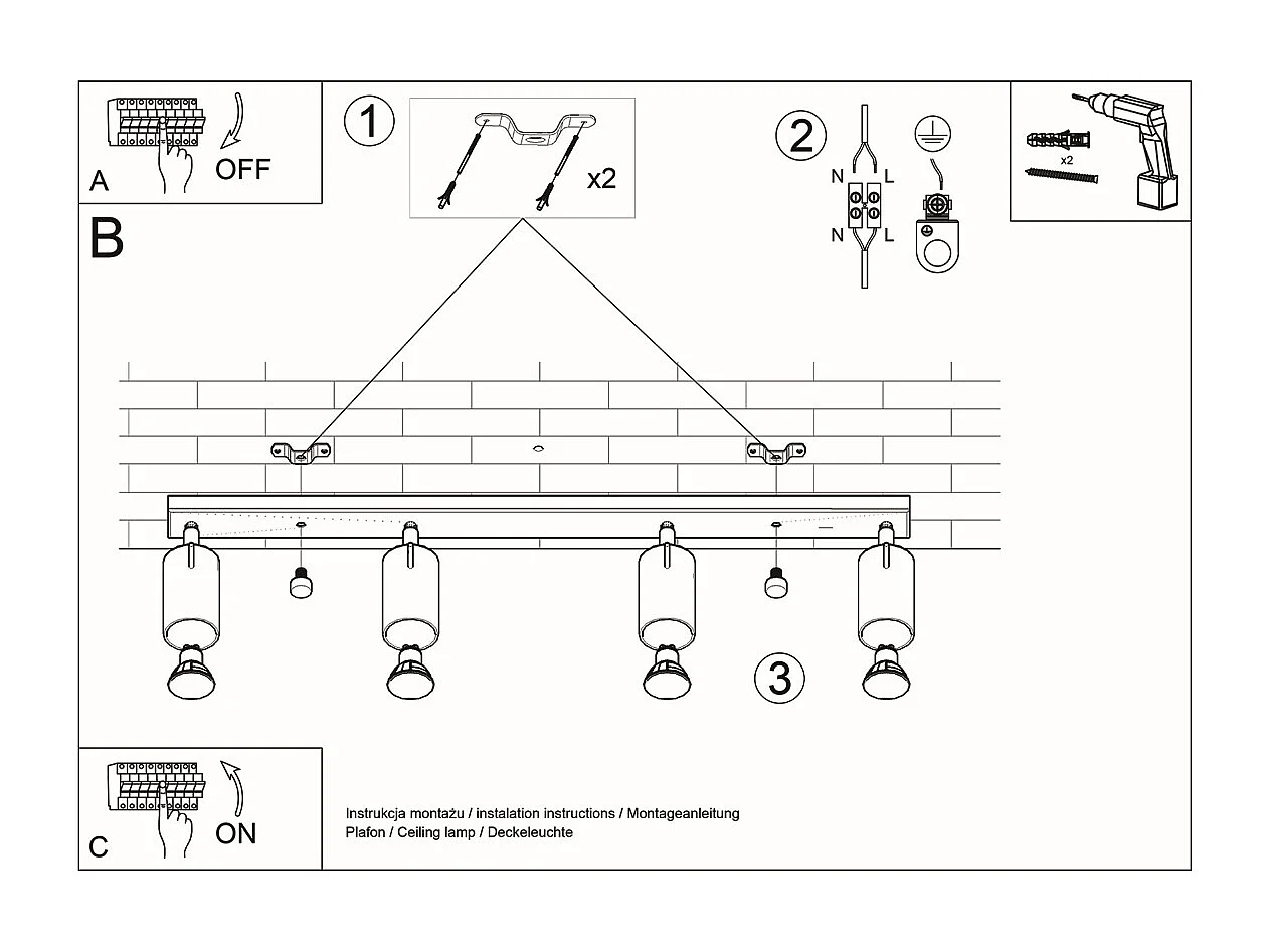 Strahler Bars Flush 4 licht White GU10 Strahlerleisten Flush 4 Licht Weiß GU10