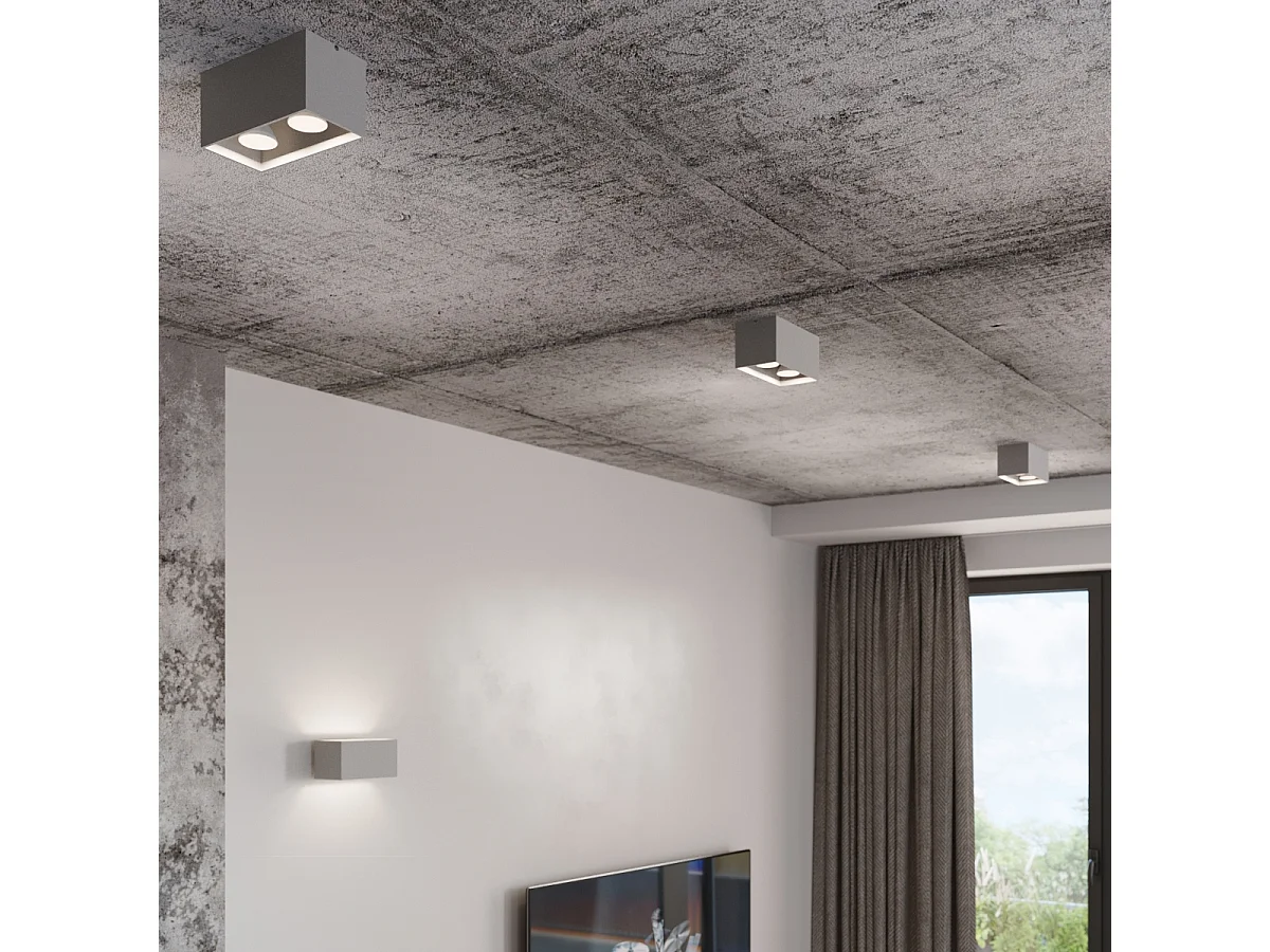 Plafonniers Quad Moderne En Aluminium - 2 Sources Lumineuses - L.20 X H.10 Cm - Gris