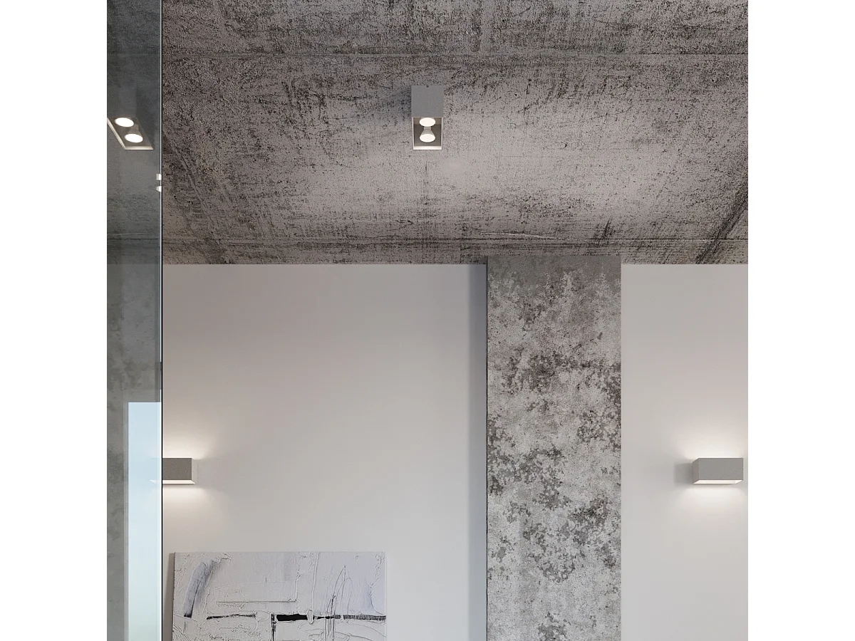 Plafonniers Quad Moderne En Aluminium - 2 Sources Lumineuses - L.20 X H.10 Cm - Gris