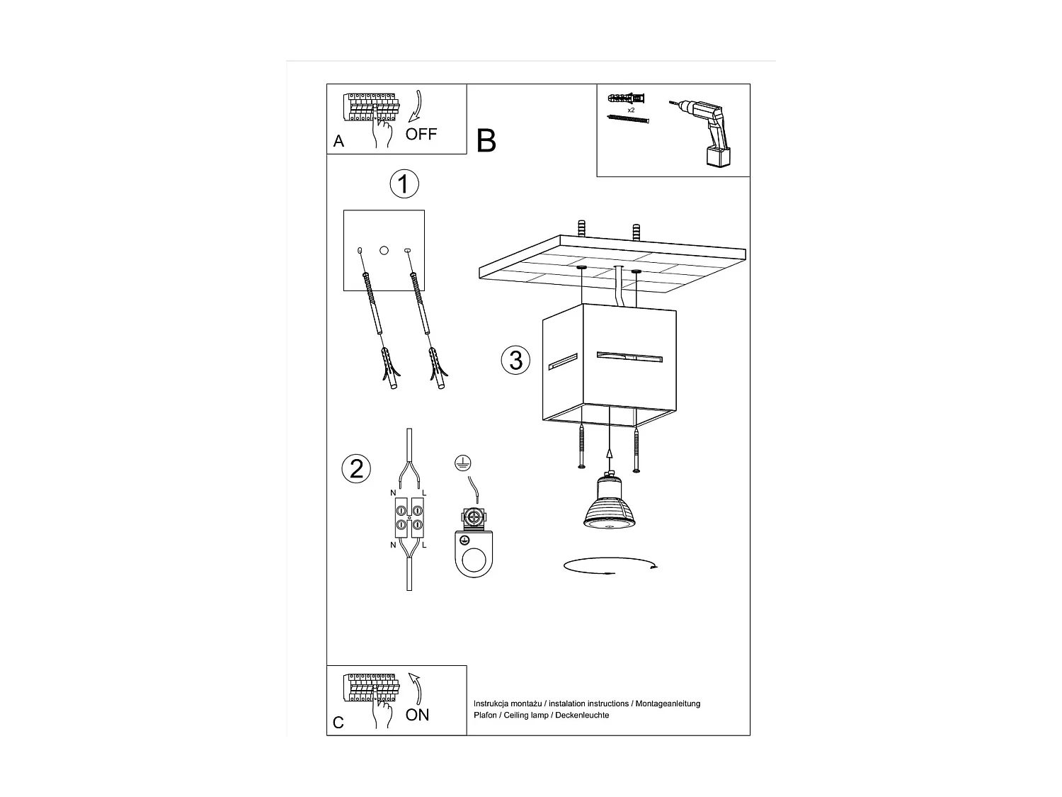 Sollux LOBO Plafonnier à 1 lumière, noir, G9