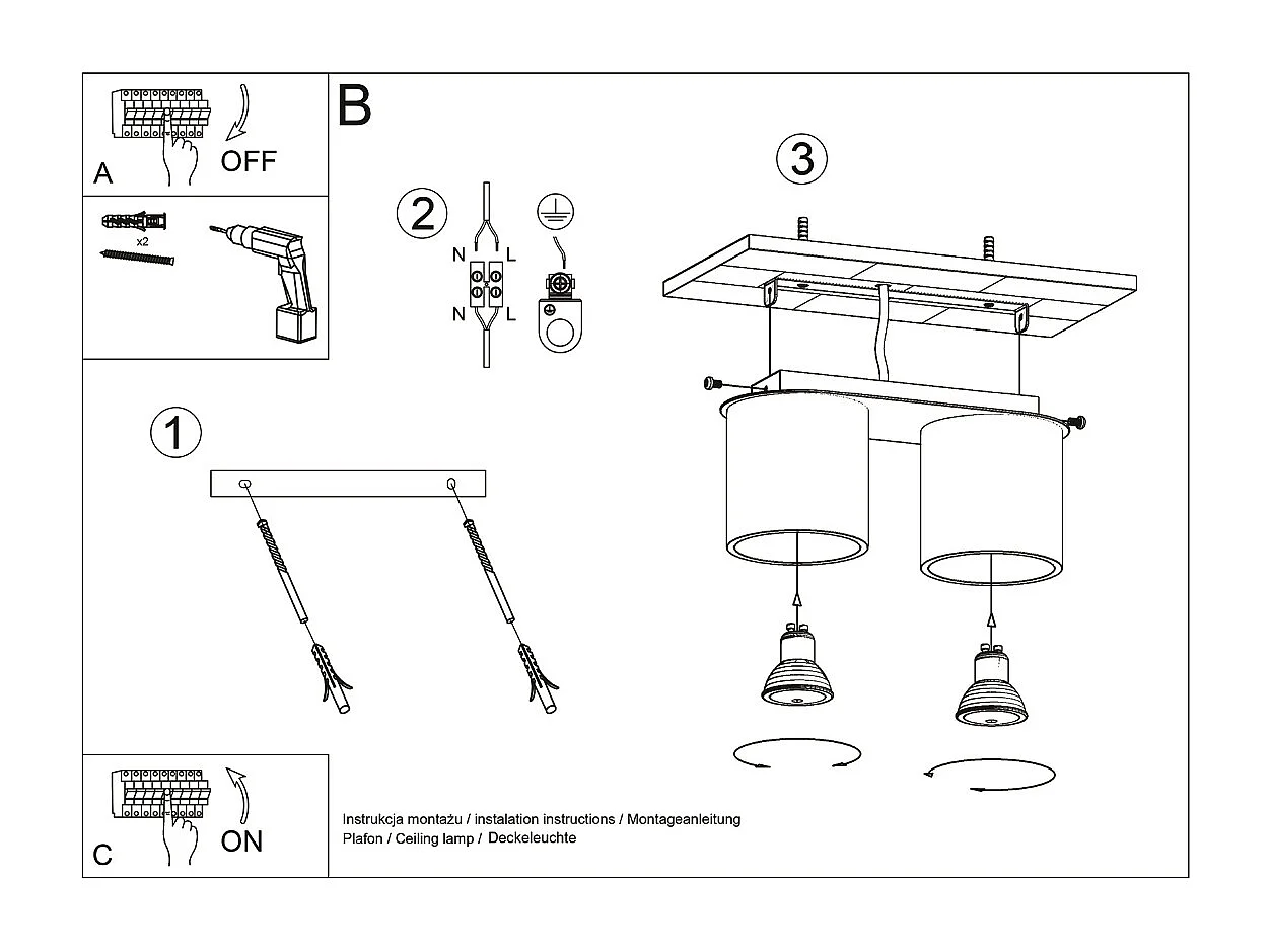 Sollux ORBIS Downlight à 2 lumières, noir, GU10
