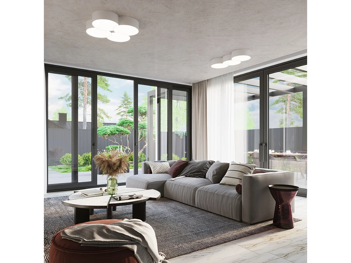 Luminárias De Teto Circle Moderno, Pvc - 8 Lichtbronnen - L.78 X H.11.5 Cm - Branco