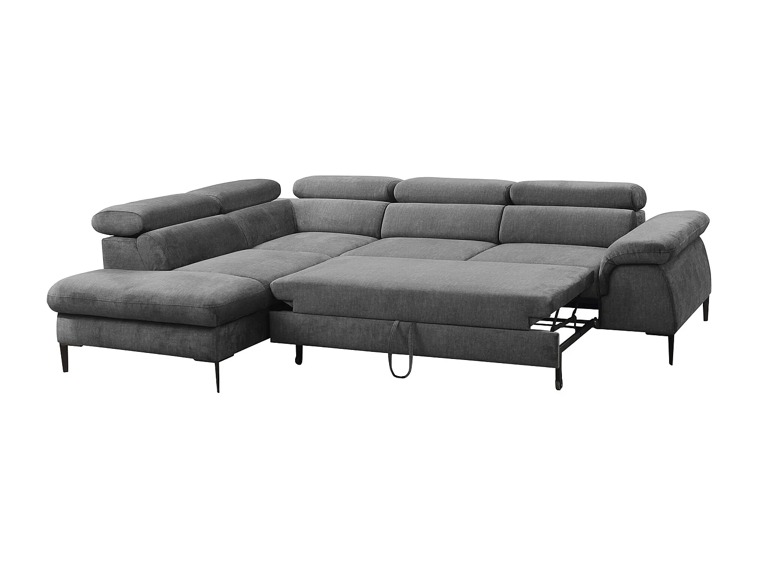 Grand canapé d'angle gauche convertible en velours gris anthracite SEPINA de Pascal Morabito