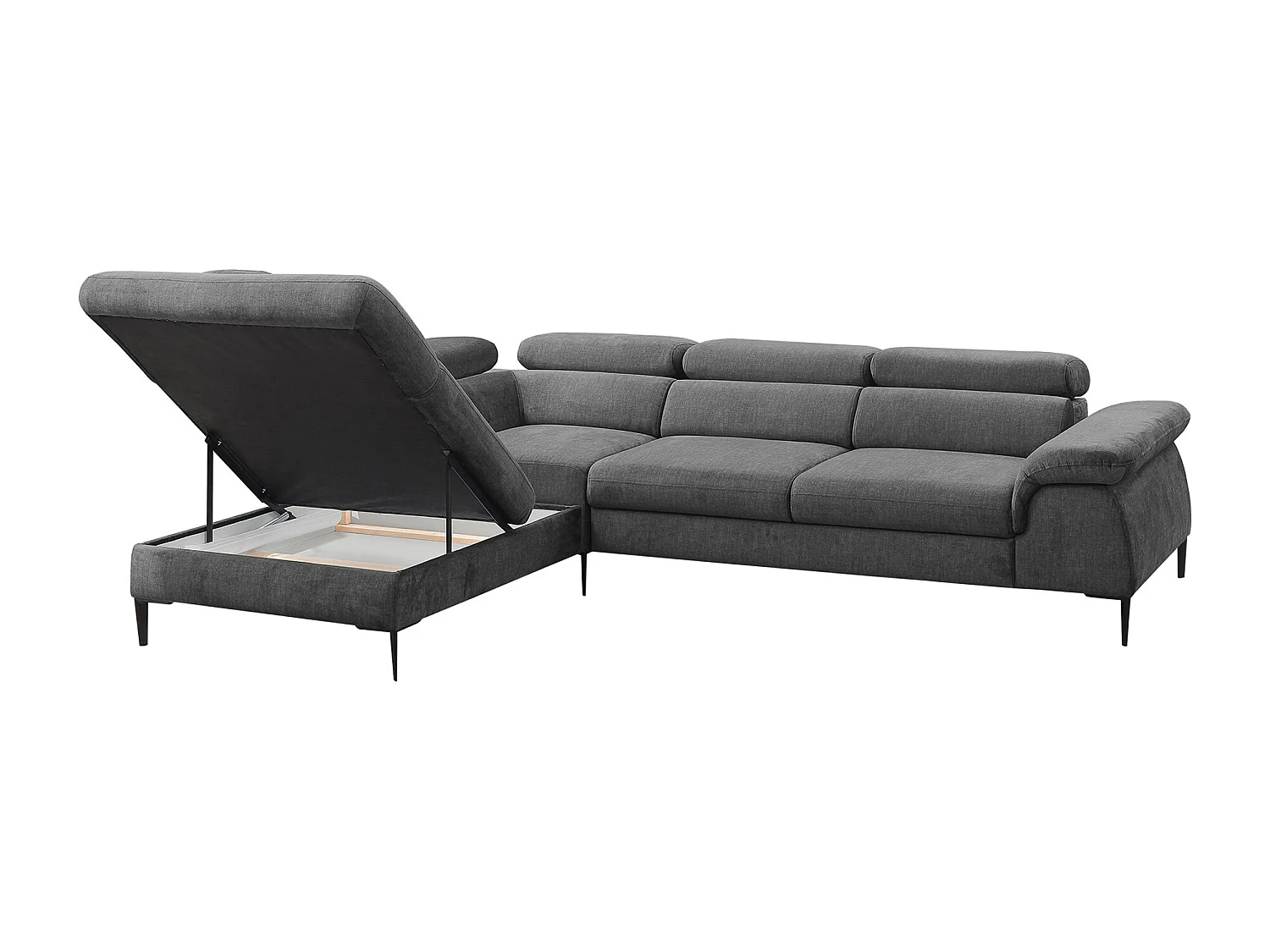 Grand canapé d'angle gauche convertible en velours gris anthracite SEPINA de Pascal Morabito