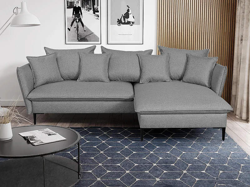 Canapé d'angle convertible en tissu gris LAZARE - Angle droit