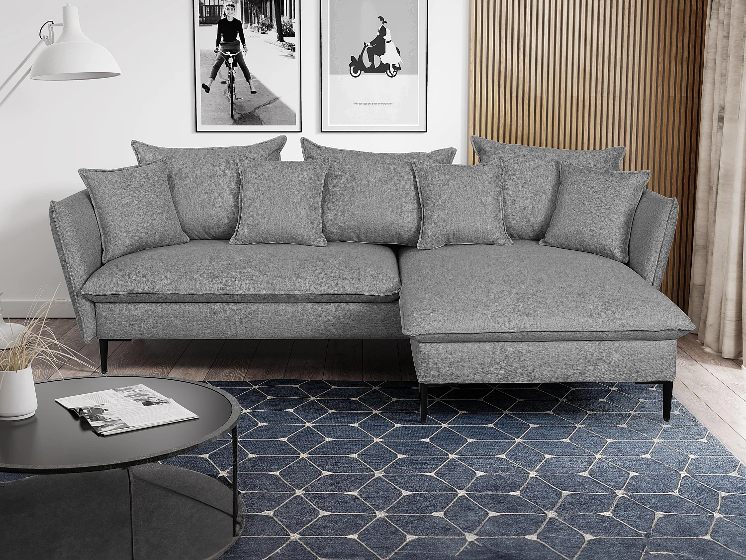 Sovesofa hjørnesofa i gråt stof hjørnesofa LAZARE - Højre hjørne