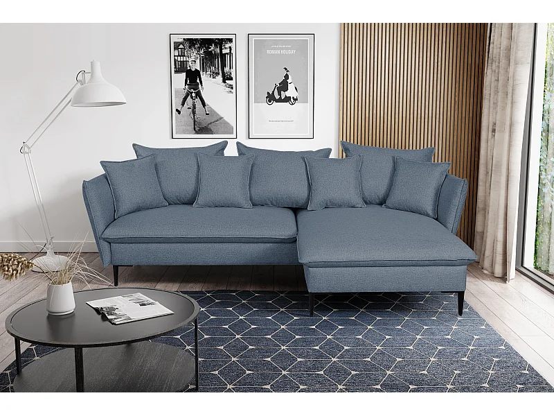 Canapé d'angle convertible en tissu bleu marine LAZARE - Angle droit