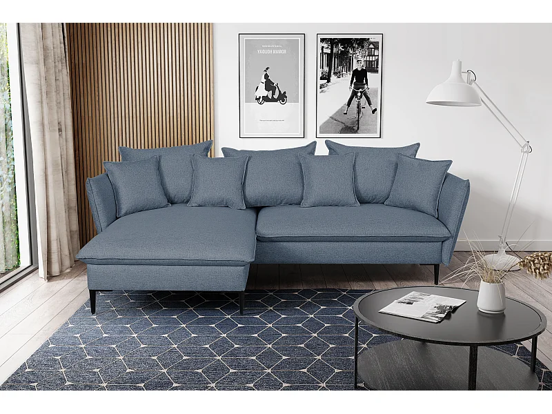 Canapé d'angle convertible en tissu bleu marine LAZARE - Angle gauche