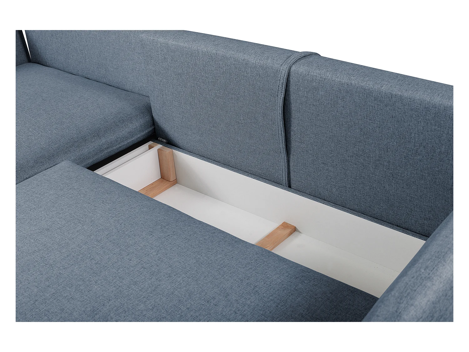 Canapé d'angle convertible en tissu bleu marine LAZARE - Angle gauche