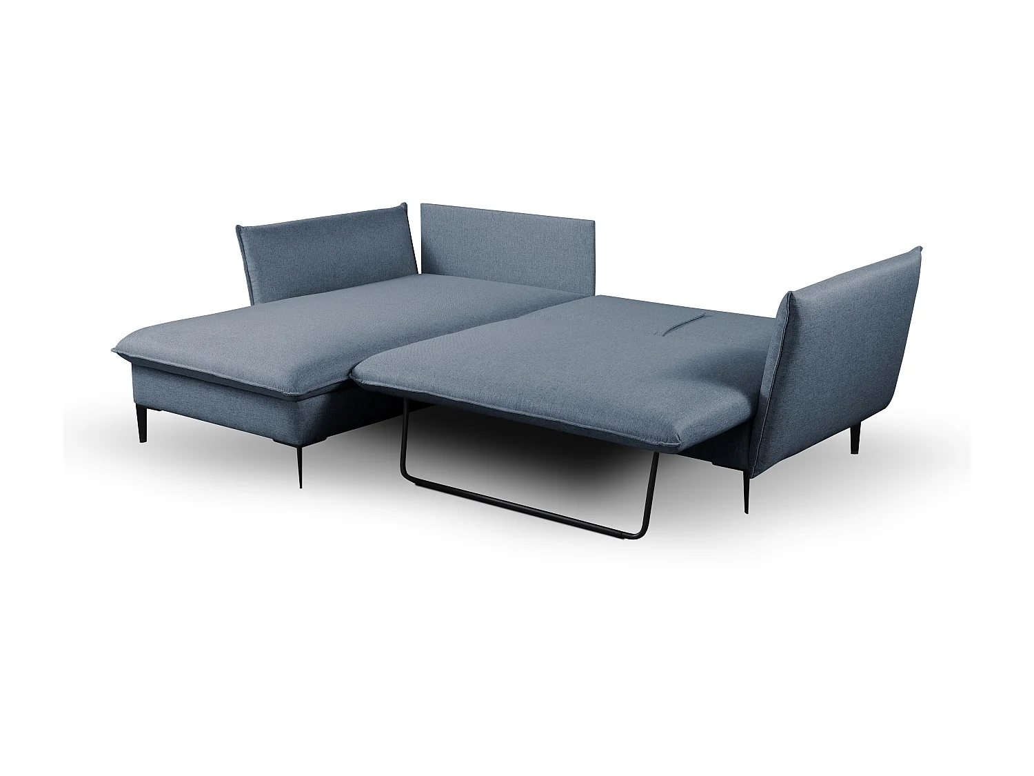 Canapé d'angle convertible en tissu bleu marine LAZARE - Angle gauche