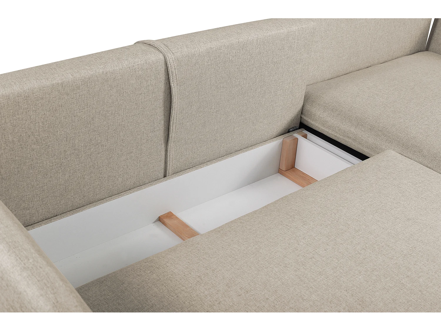 Canapé d'angle convertible en tissu beige LAZARE - Angle droit