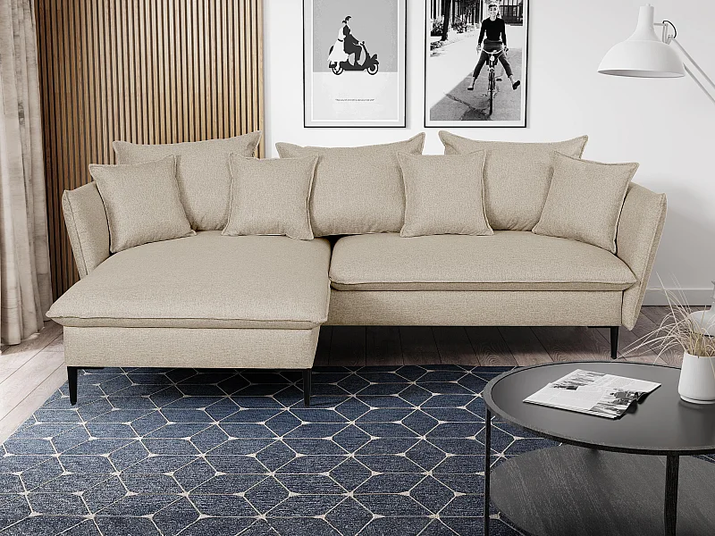 Canapé d'angle convertible en tissu beige LAZARE - Angle gauche