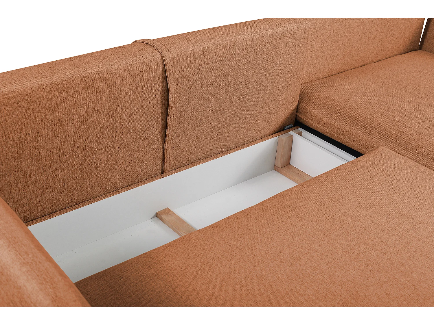 Canapé d'angle convertible en tissu orange LAZARE - Angle droit