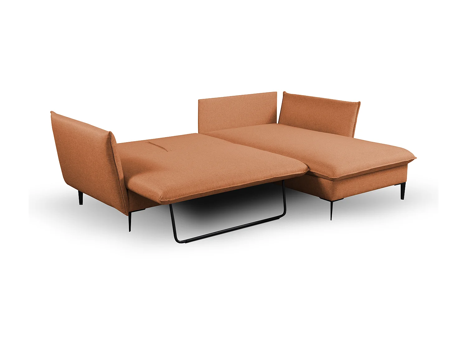 Canapé d'angle convertible en tissu orange LAZARE - Angle droit