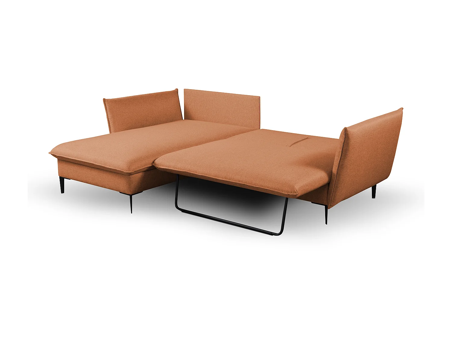 Canapé d'angle convertible en tissu orange LAZARE - Angle gauche