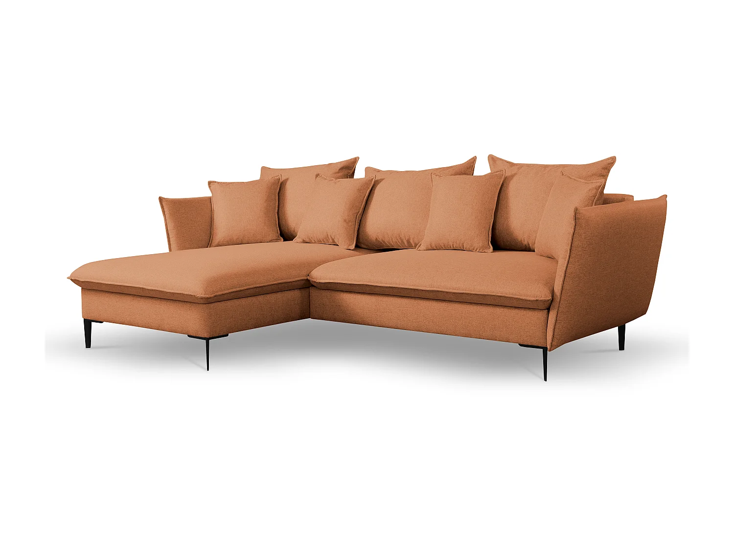 Canapé d'angle convertible en tissu orange LAZARE - Angle gauche