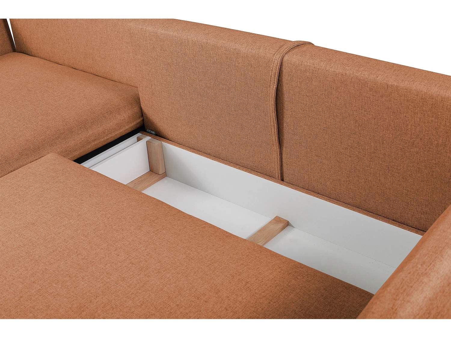 Canapé d'angle convertible en tissu orange LAZARE - Angle gauche