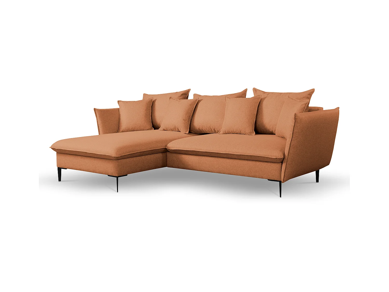 Canapé d'angle convertible en tissu orange LAZARE - Angle gauche