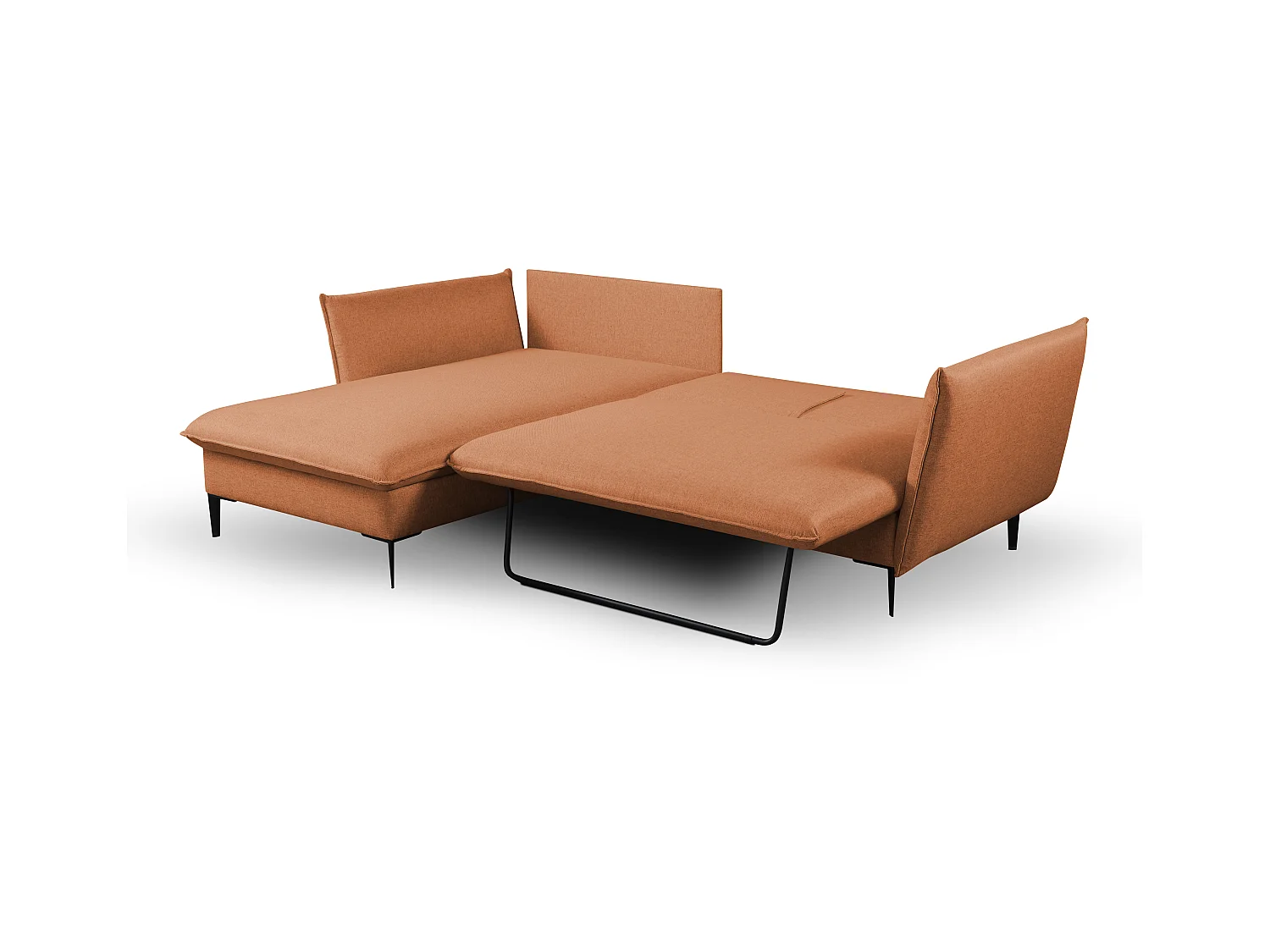 Canapé d'angle convertible en tissu orange LAZARE - Angle gauche