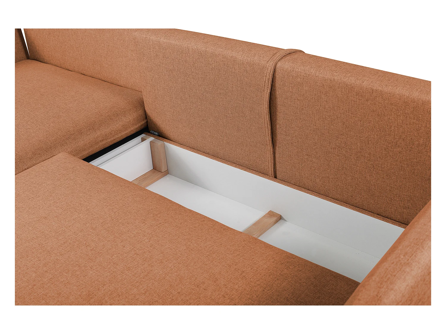 Canapé d'angle convertible en tissu orange LAZARE - Angle gauche