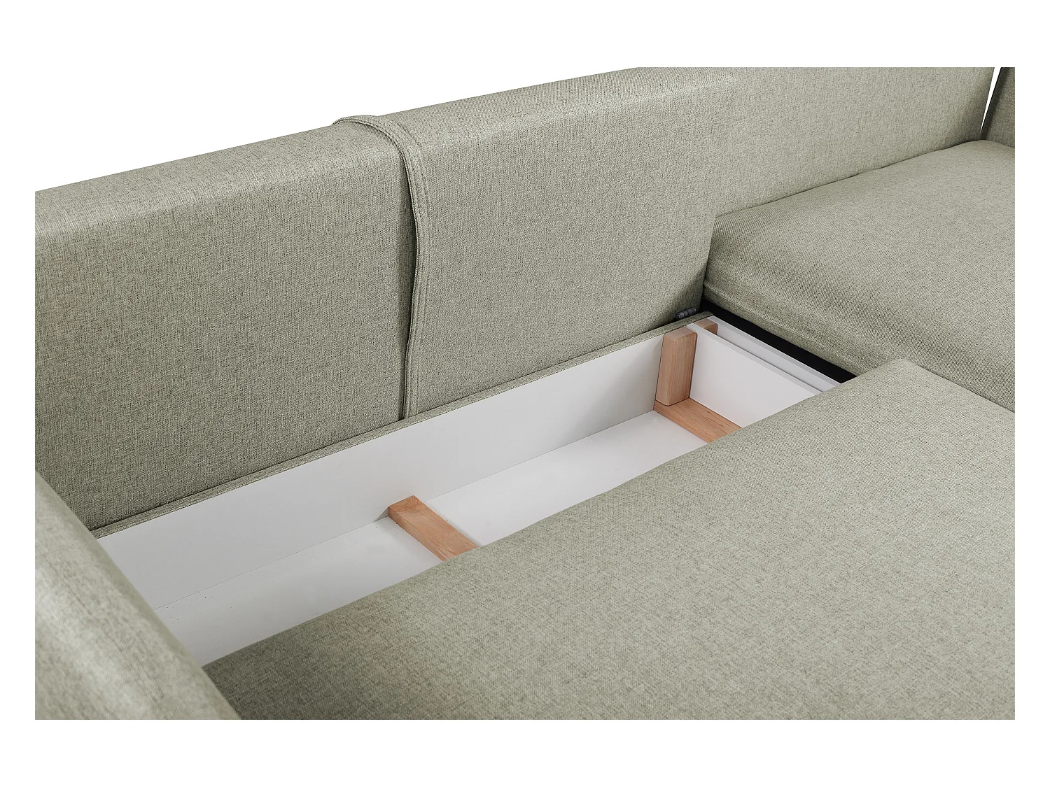 Canapé d'angle convertible en tissu vert clair LAZARE - Angle droit