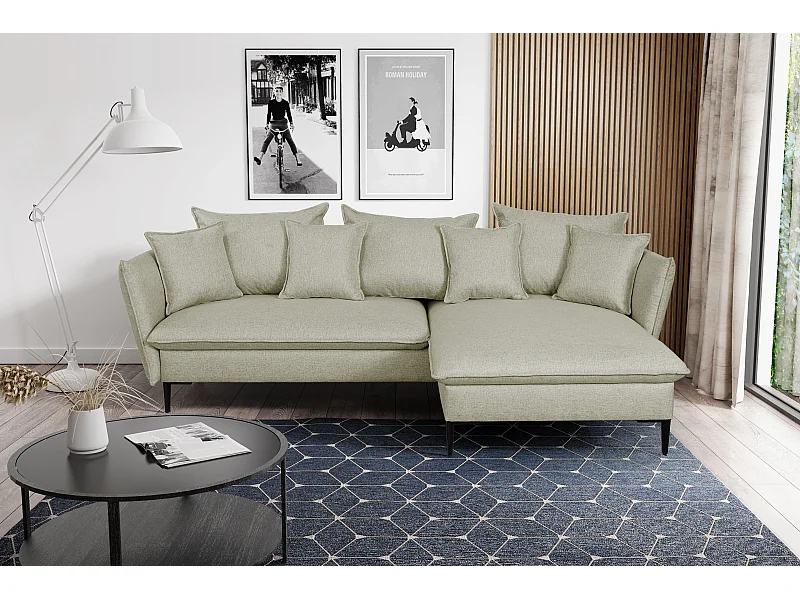 Canapé d'angle convertible en tissu vert clair LAZARE - Angle droit