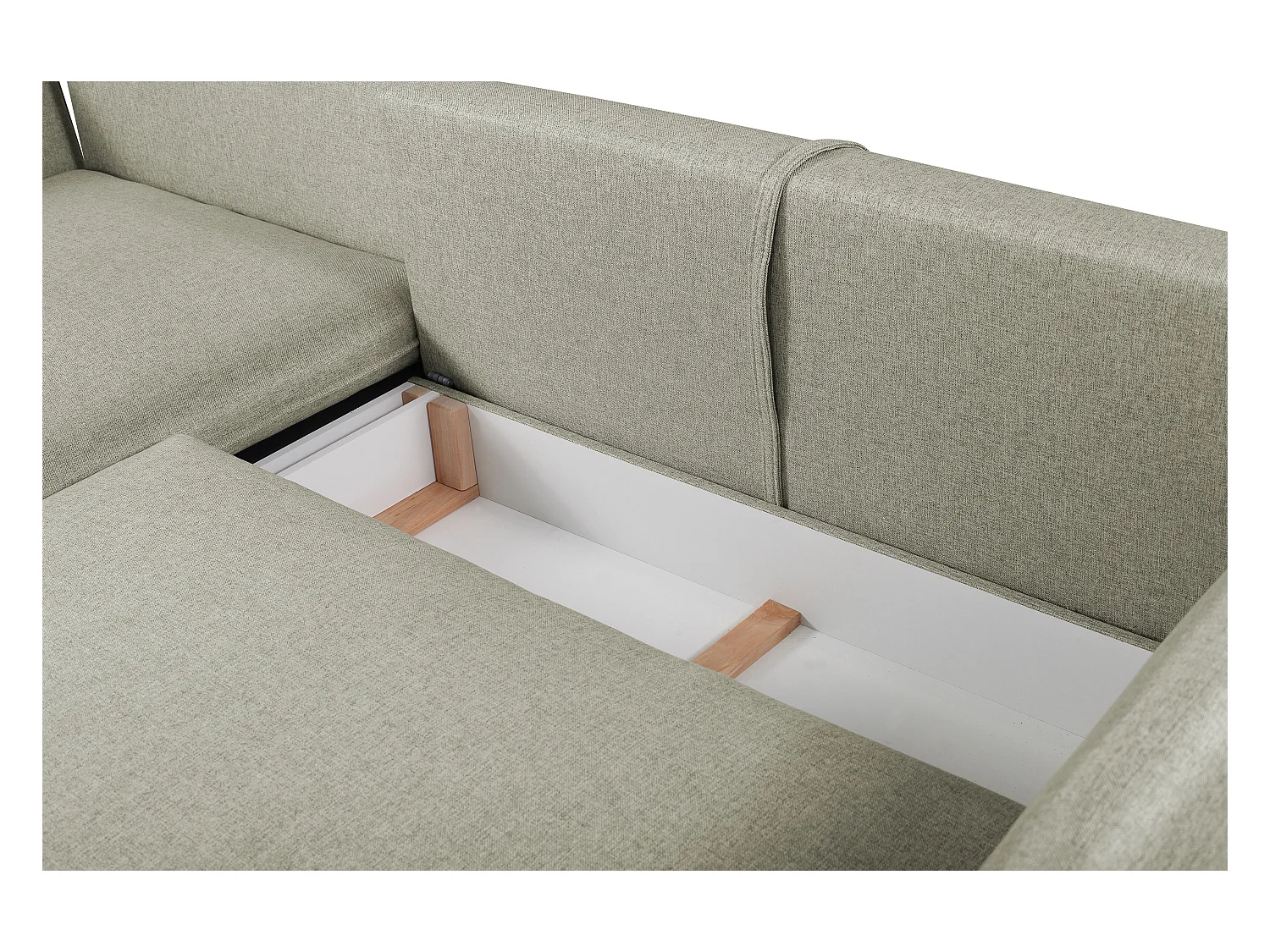 Canapé d'angle convertible en tissu vert clair LAZARE - Angle gauche