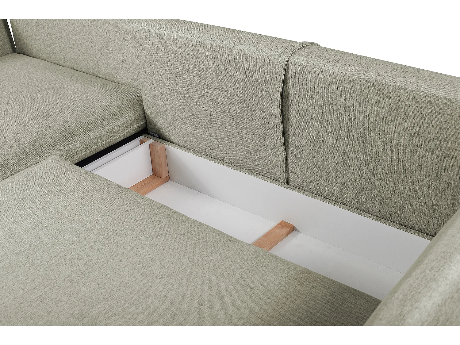 Canapé d'angle convertible en tissu vert clair LAZARE - Angle gauche