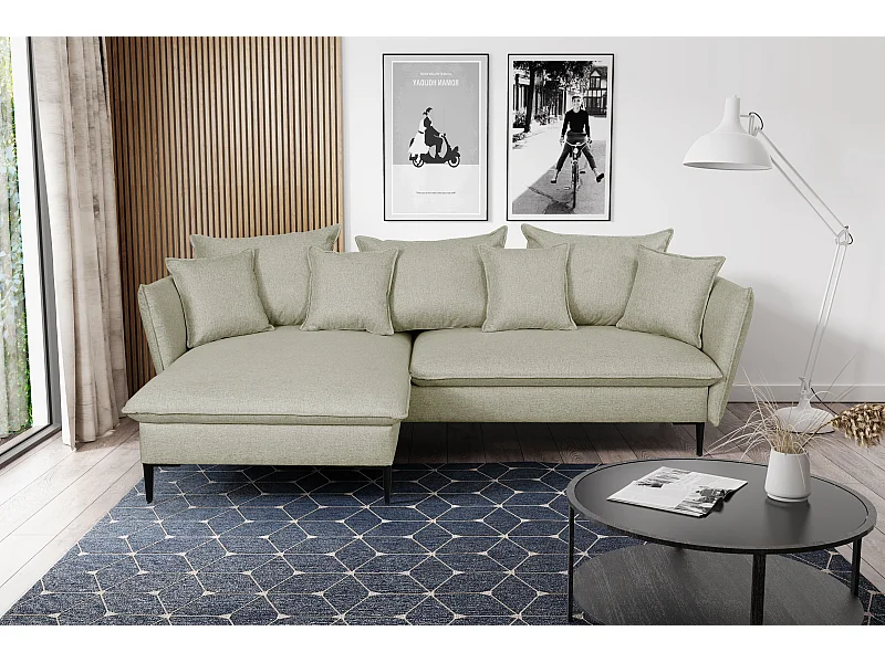 Canapé d'angle convertible en tissu vert clair LAZARE - Angle gauche