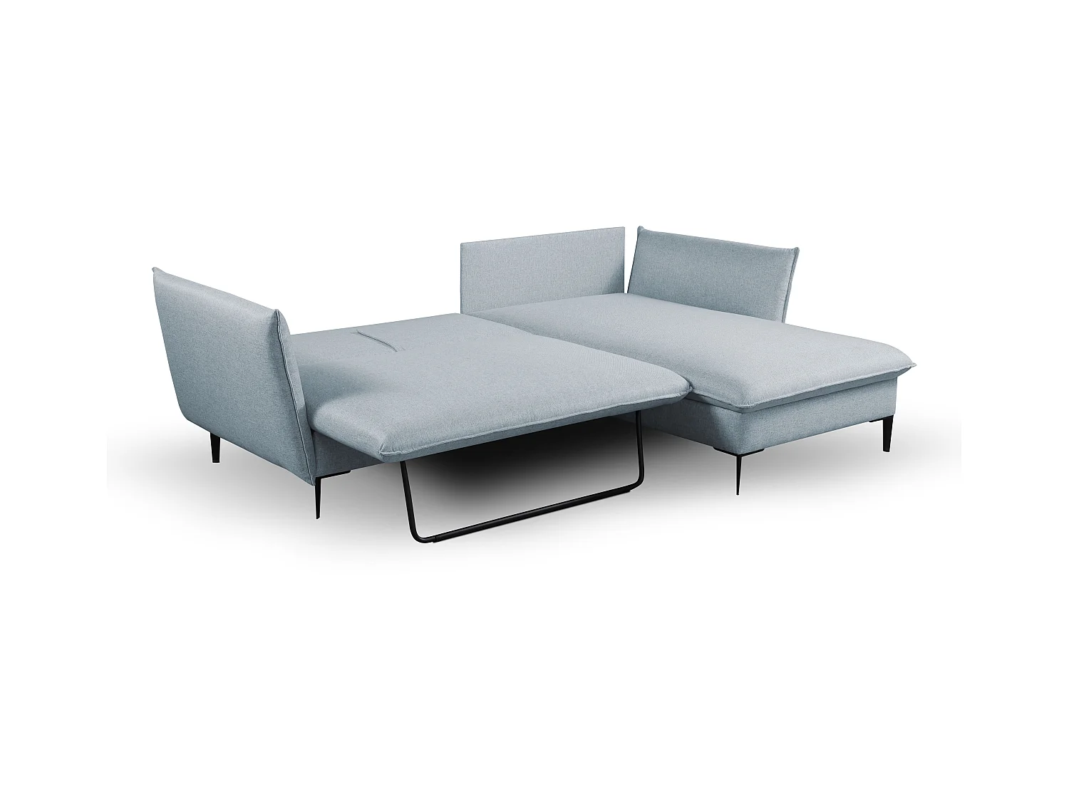 Hjørnesofa med sovesofa i blågråt stof LAZARE - Højre hjørne