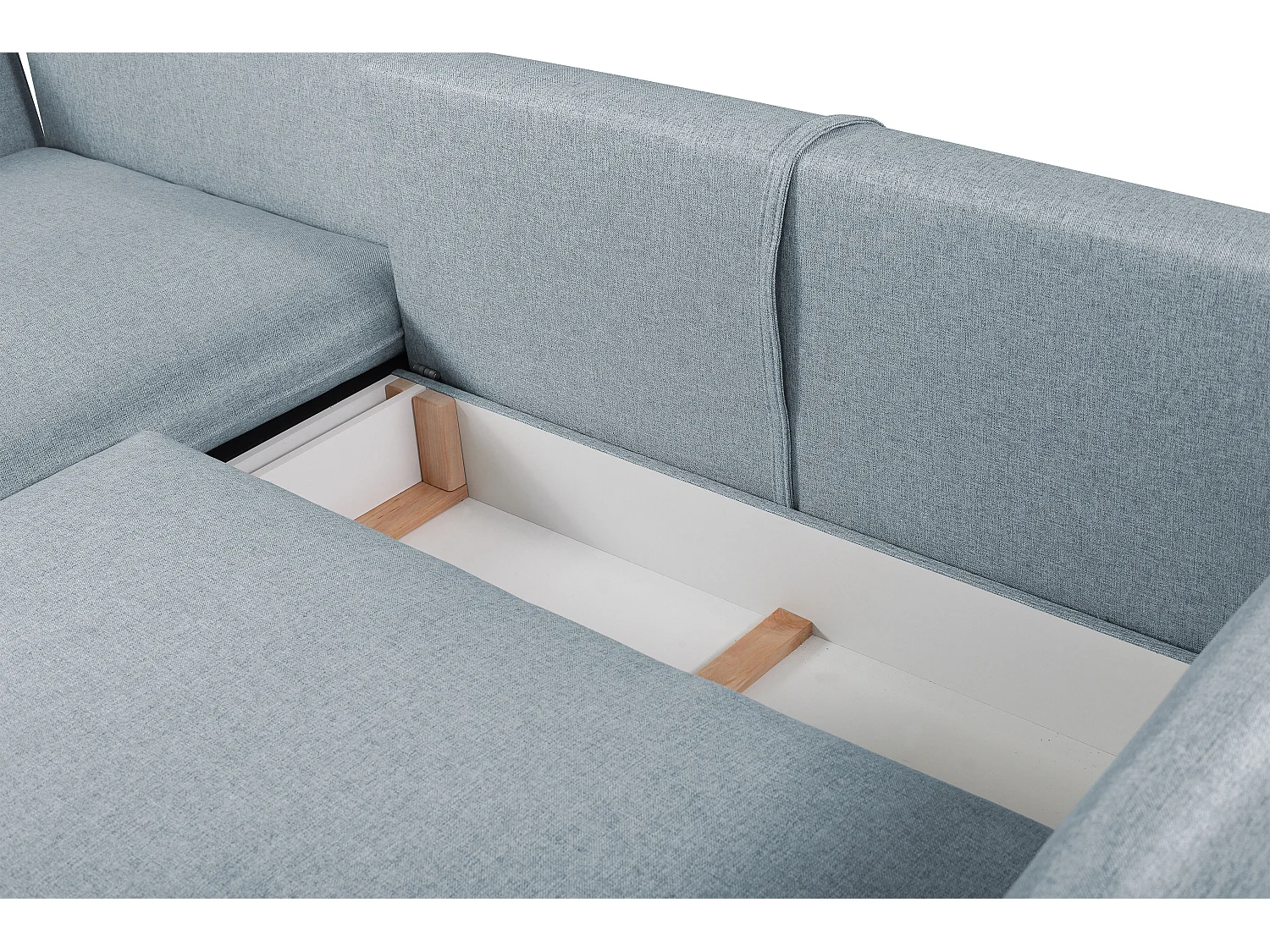 Hjørnesofa sovesofa i blågrått stoff LAZARE - Venstre hjørne