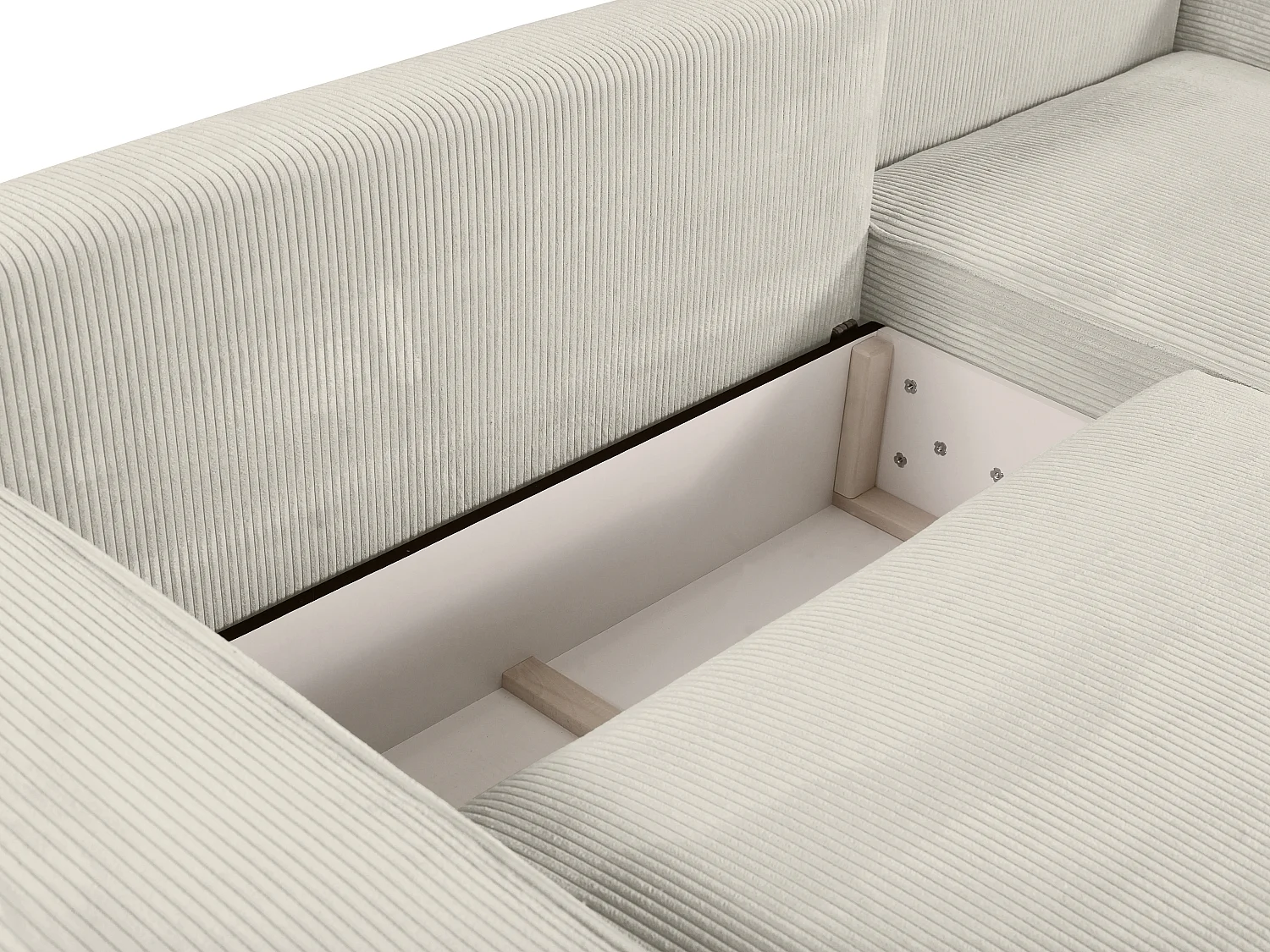 Canapé d'angle droit convertible en velours côtelé beige AMELIA