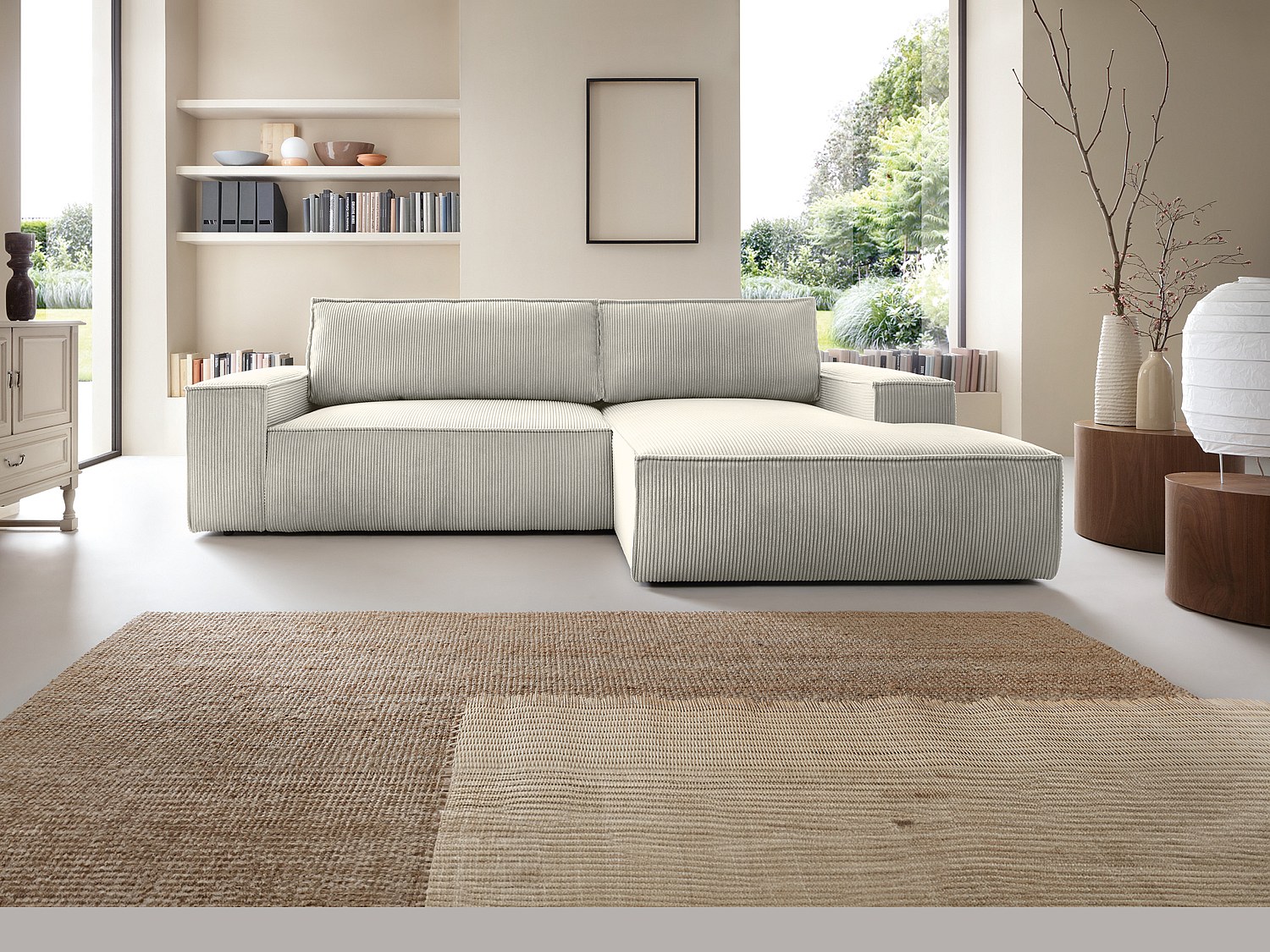 Ecksofa mit Schlaffunktion - Ecke Rechts - Cord - Beige - AMELIA günstig online kaufen