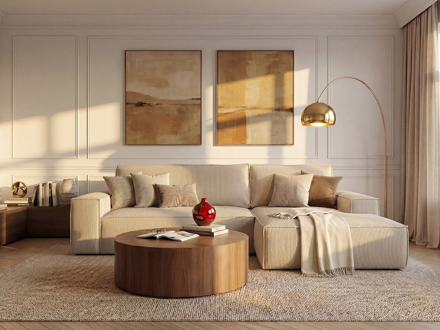 Ecksofa mit Schlaffunktion - Ecke Rechts - Cord - Beige - AMELIA günstig online kaufen