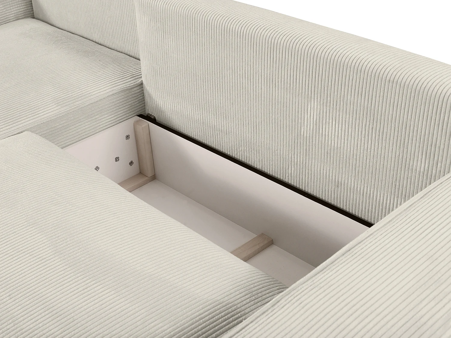 Hjørnesofa med soveplads venstrevendt i beige fløjl AMELIA