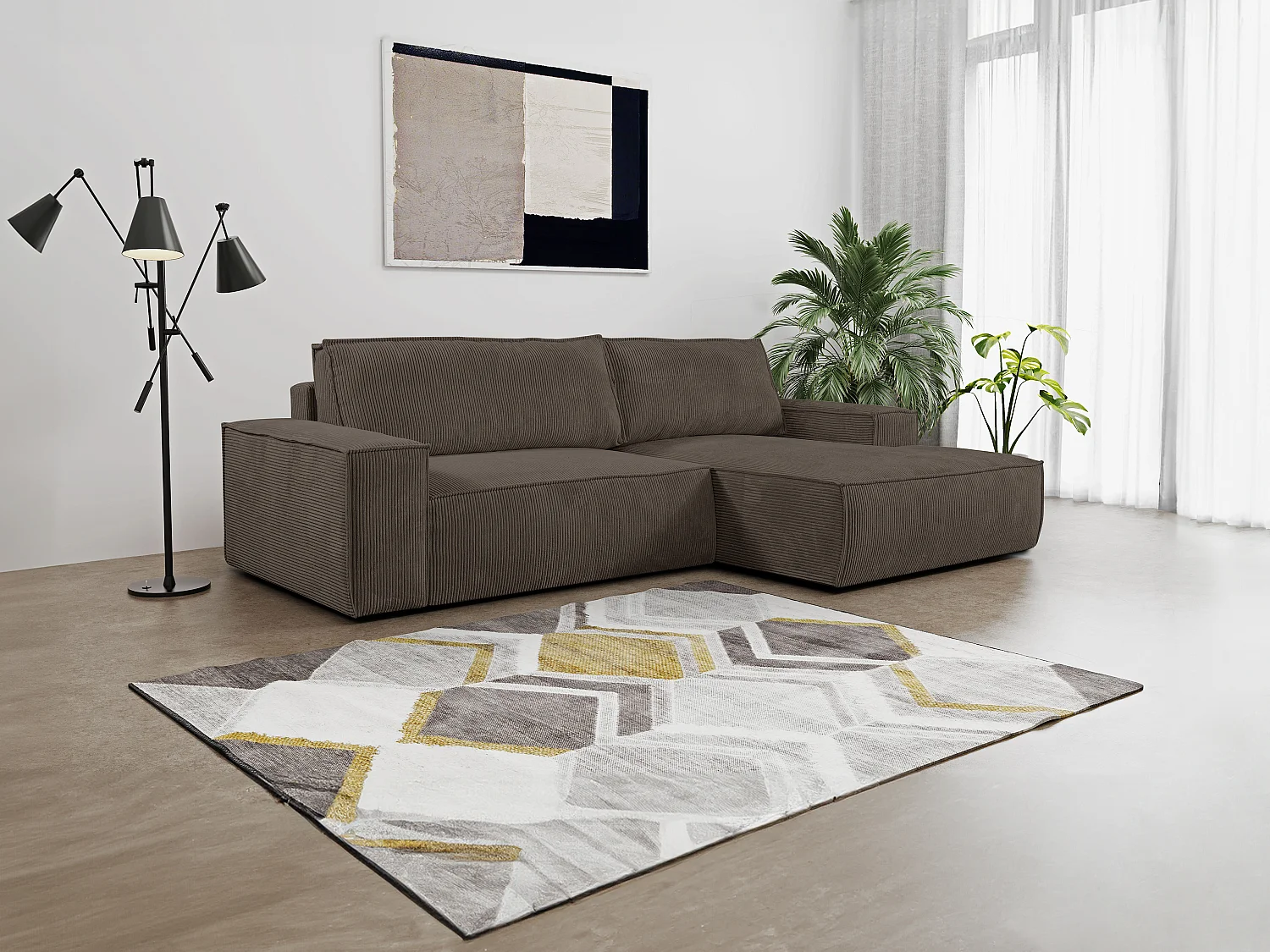 Ecksofa mit Schlaffunktion - Ecke Rechts - Cord - Braun - AMELIA