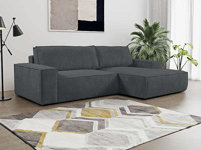 Ecksofa mit Schlaffunktion  - Ecke Rechts - Cord - Anthrazit - AMELIA