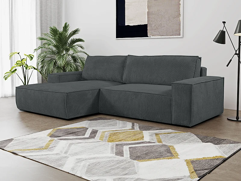 Ecksofa mit Schlaffunktion - Ecke Links - Cord - Anthrazit - AMELIA