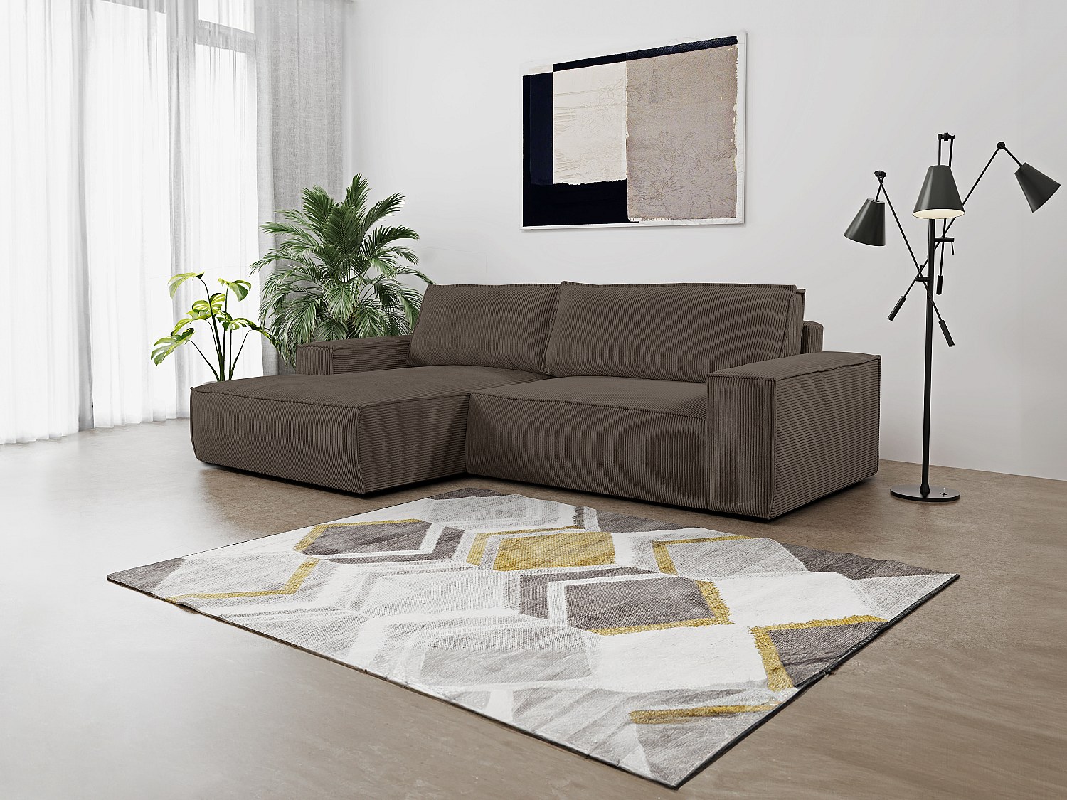 Ecksofa mit Schlaffunktion - Ecke Links - Cord - Braun - AMELIA günstig online kaufen