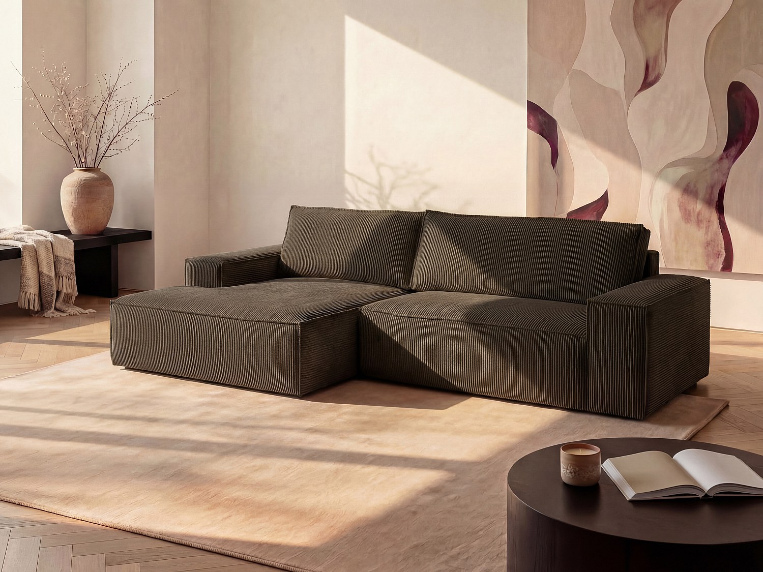 Ecksofa mit Schlaffunktion - Ecke Links - Cord - Braun - AMELIA günstig online kaufen